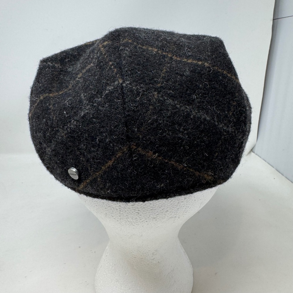 Stetson Black Wool Newsboy Cap with Brown Windowpane - Picture 4 of 8